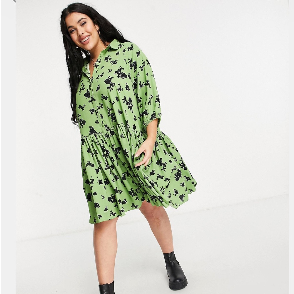 Glamorous Curve mini smock dress with volume sleeves vintage floral (ASOS) US 16